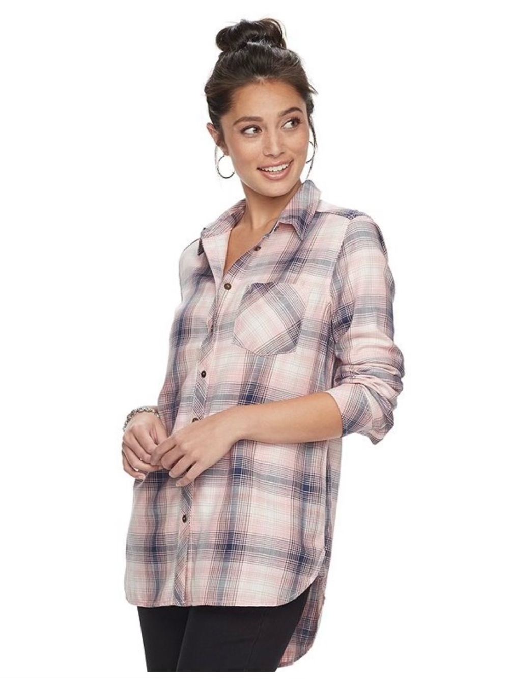 NWT Sonoma Essential Plaid Button Down Shirt Pink & Blue Size M